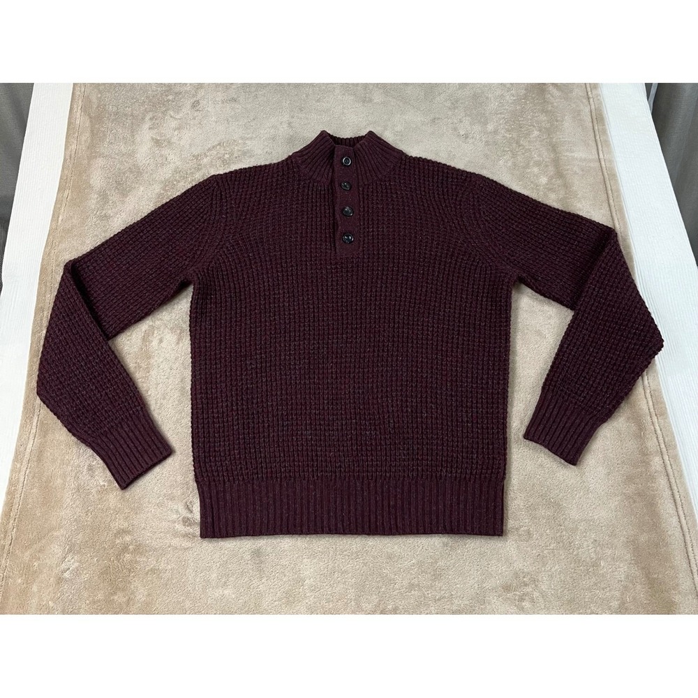 Faherty Brand Wool Cashmere Waffle Knit Mock Neck Sweater Men's M Burgundy EUC